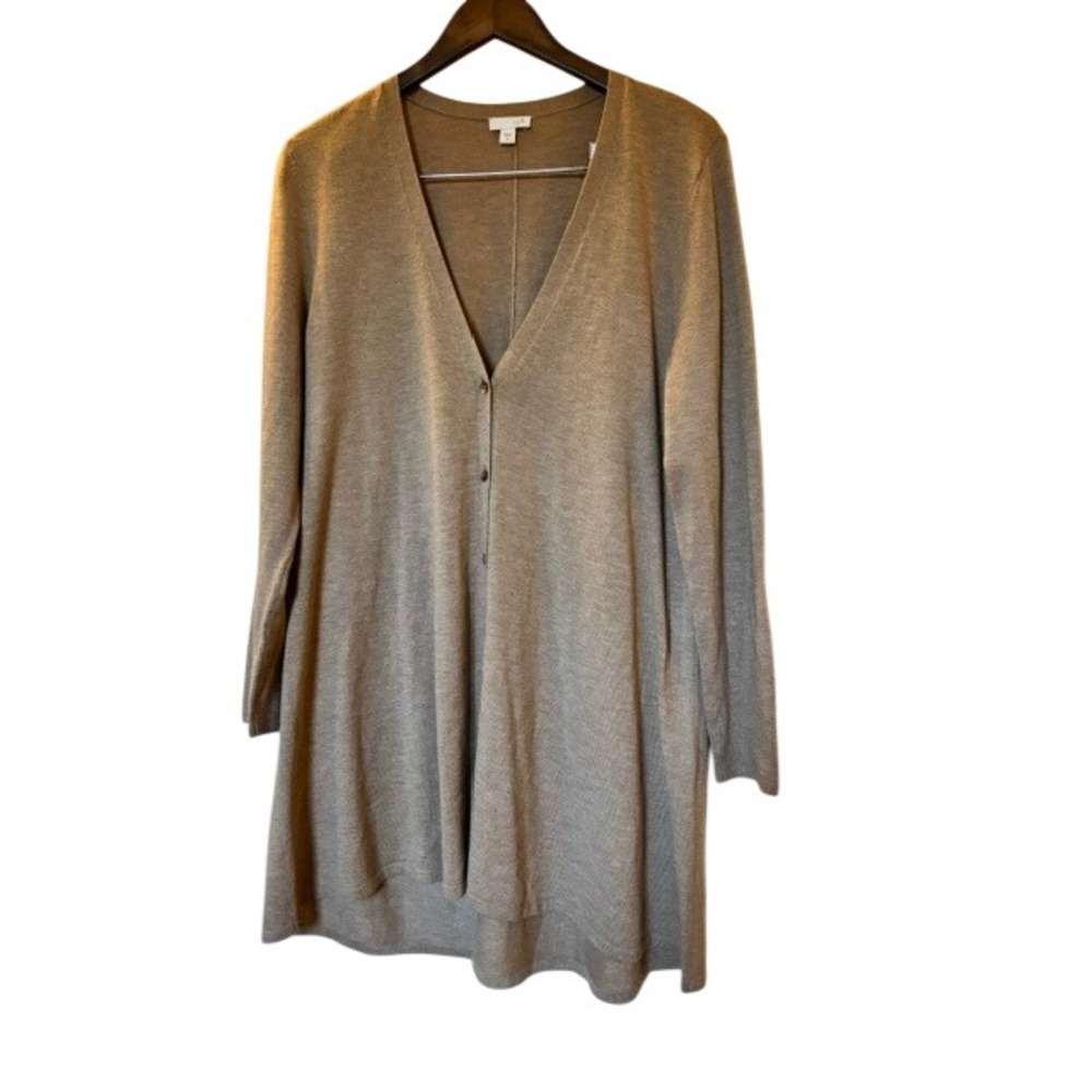 J. Jill Women's Medium Tan Wool Blend V-Neck Button Front Longline Cardigan